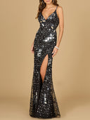 Mirror Beaded Gown With High Slit