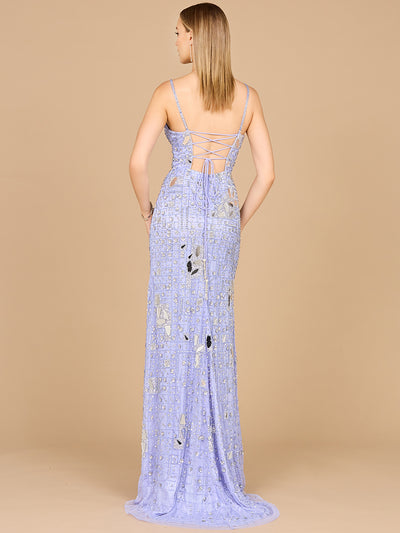 Lara 9939 - Mirror Beaded Gown With High Slit