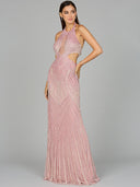 Halter Neck Beaded Dress with Cutouts
