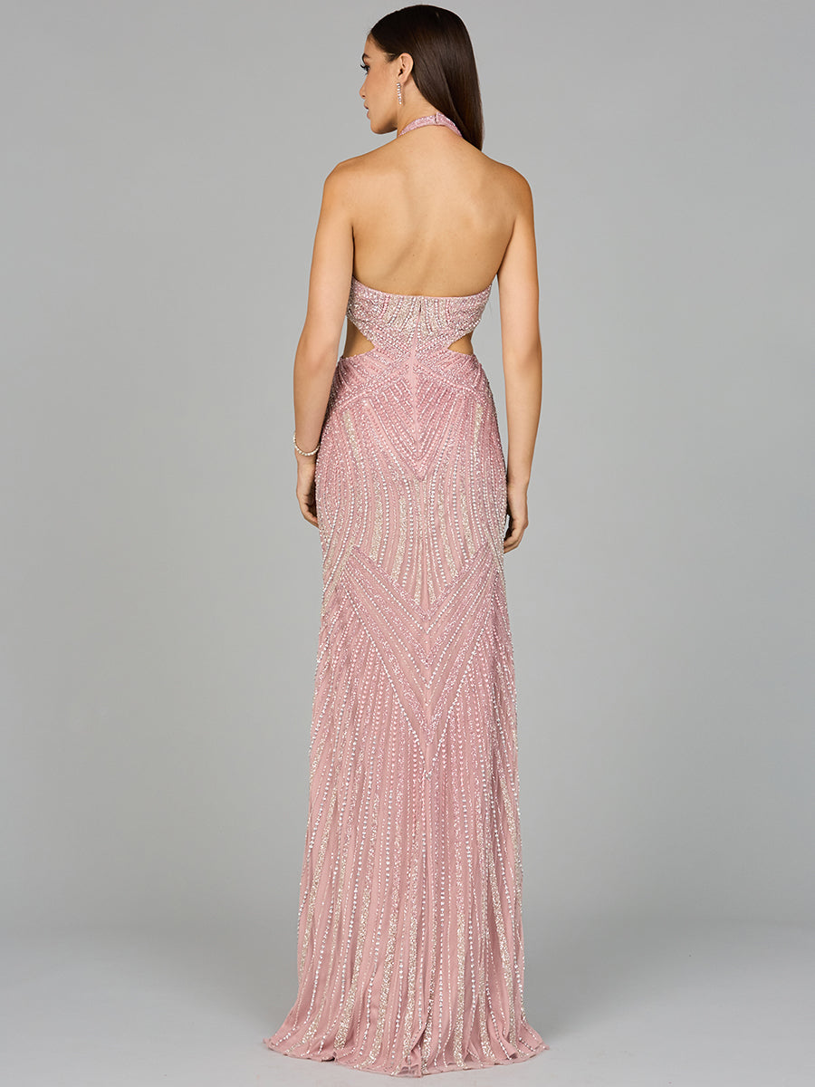 Halter Neck Beaded Dress with Cutouts Periwinkle / 14 Halter Neck Beaded Dress with Cutouts Periwinkle / 14