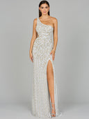 One-Shoulder Beaded Gown with Slit
