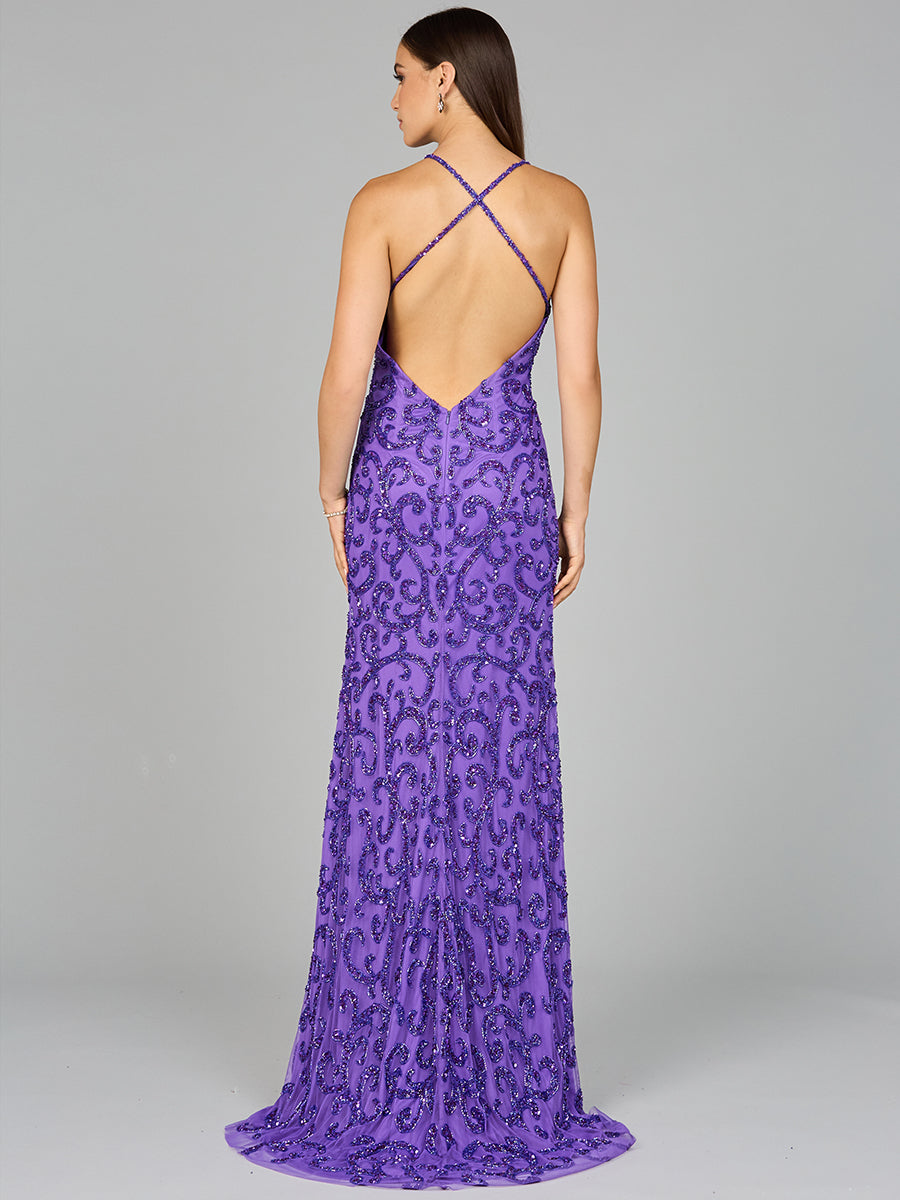 Lara 9950 - Sultry Beaded Gown with Slit