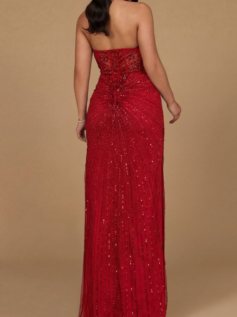 Lara Embellished Strapless Gown with Slit Silver / 6