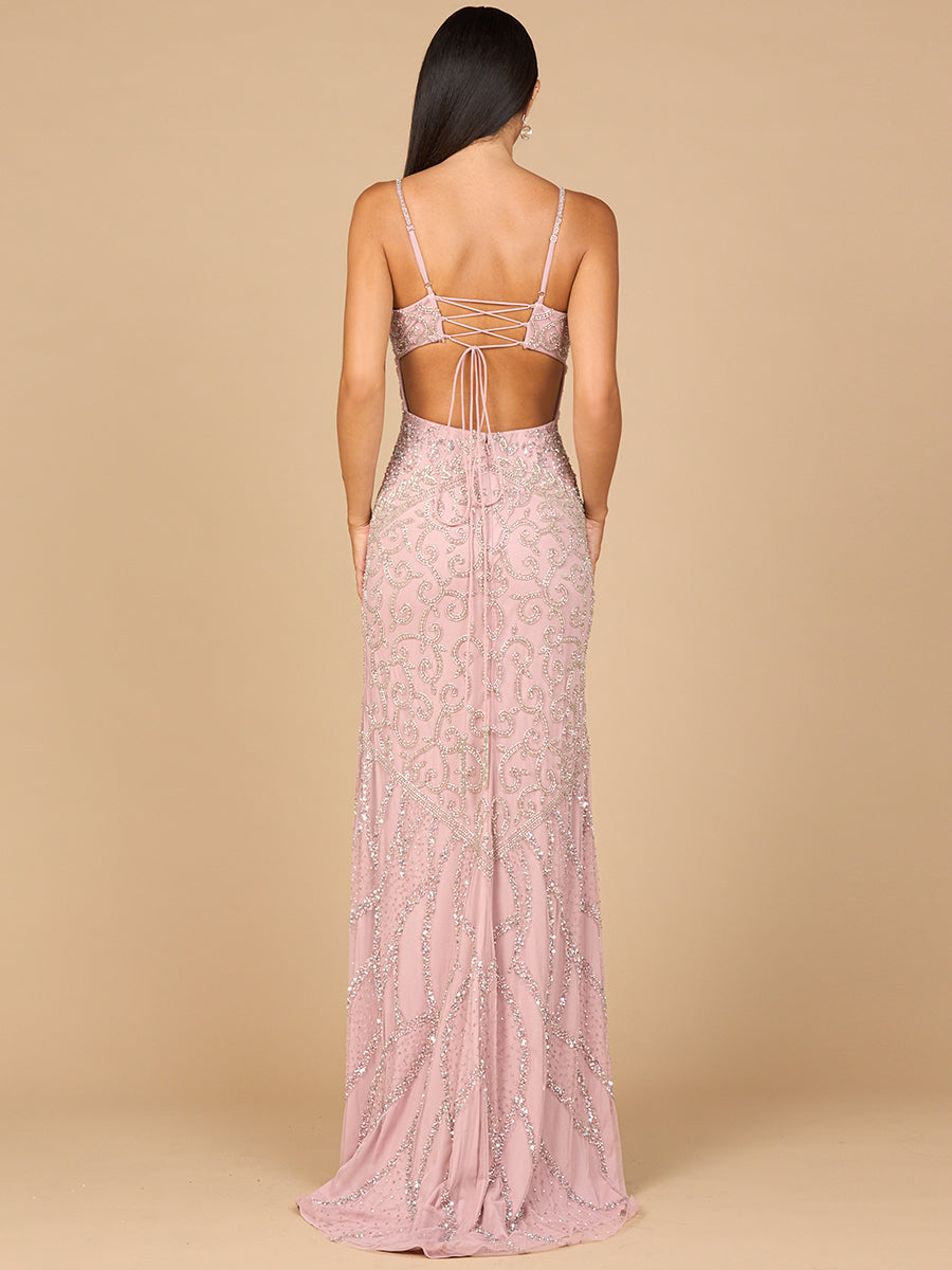 Lara 9959 - Embellished Gown with Slit And Low Back