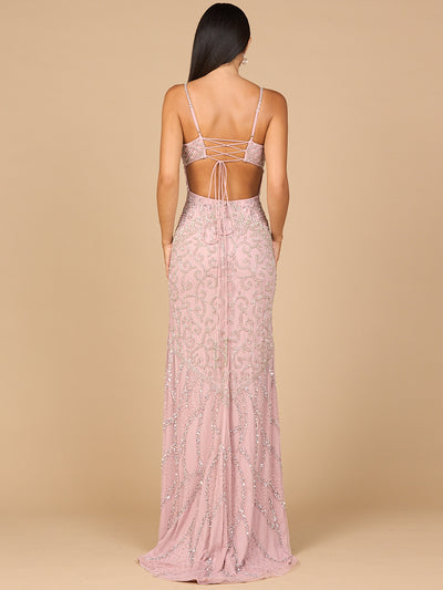 Lara 9959 - Embellished Gown with Slit And Low Back