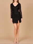 Long Sleeve V-Neck Cocktail Dress