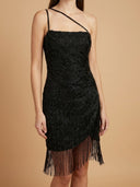 One Shoulder Fringe Short Dress