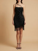 One Shoulder Fringe Short Dress