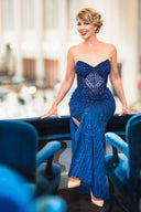 Embellished Strapless Gown with Slit | 9953