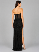 Embellished Strapless Gown with Slit | 9953