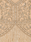 Short Beaded Fringe Dress in Nude/Silver