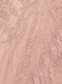 Long Sleeve V-Neck Lace Gown with Feathers