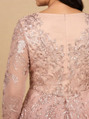 Long Sleeve Gown with Overskirt & Illusion Neckline