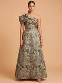 Lara One Shoulder A-line Brocade Gown | 400020