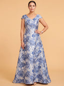 Lara A-line Brocade Gown with Cap Sleeves | 400013