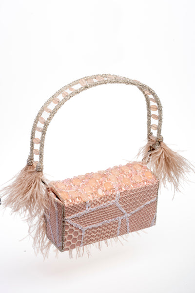 Peach Flap Bag with Feathers