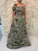 Lara One Shoulder A-line Brocade Gown | 400020