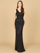Lara 29099- Cowl Draped Back Beaded Dress-Dress-Lara-0-Black-Lara