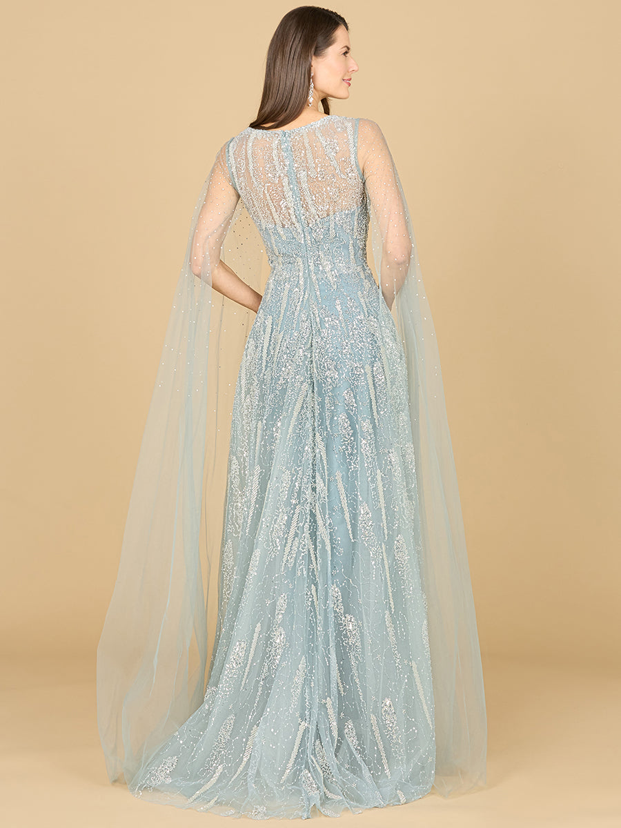 Lara 29143 - Lace Gown with Cape Sleeves and V-neckline-Dress-Lara-Lara