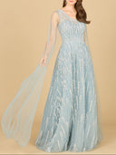 Lara 29143 - Lace Gown with Cape Sleeves and V-neckline-Dress-Lara-Lara