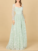 Lara 29151 - Long Sleeve Beaded Lace Gown-Dresses-Lara-4-Dusty Sage-Lara