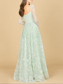 Lara 29151 - Long Sleeve Beaded Lace Gown-Dresses-Lara-Lara