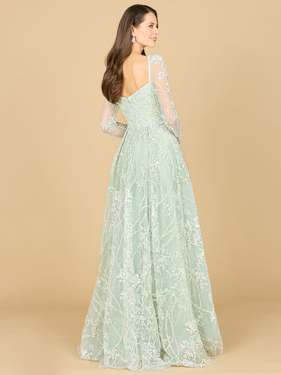 Lara 29151 - Long Sleeve Beaded Lace Gown-Dresses-Lara-Lara