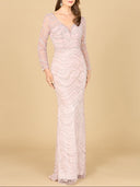 Lara 29152 - Long Sleeve Lace Fitted Gown-Dress-Lara-4-Dusty Rose-Lara