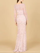 Lara 29152 - Long Sleeve Lace Fitted Gown-Dress-Lara-Lara