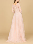 Lara 29157 - Long Sleeve Beaded Lace Gown-Dresses-Lara-Lara
