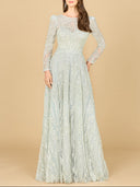 Lara 29159 - Long Sleeve Beaded Lace Gown-Dresses-Lara-4-Frost-Lara