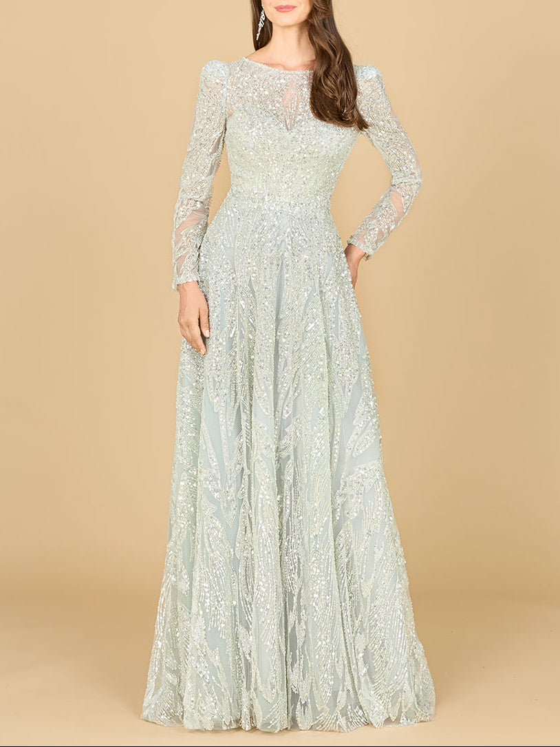 lara dress Long Sleeve Beaded Lace Gown