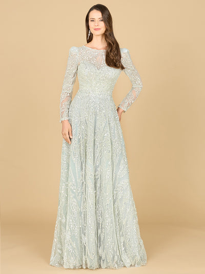 Lara 29159 - Long Sleeve Beaded Lace Gown-Dresses-Lara-4-Frost-Lara