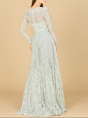 Lara 29159 - Long Sleeve Beaded Lace Gown-Dresses-Lara-Lara
