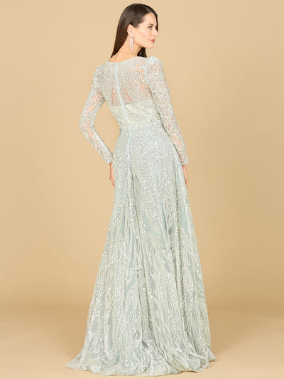 Lara 29159 - Long Sleeve Beaded Lace Gown-Dresses-Lara-Lara