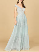 Lara 29160 - Cap Sleeve Lace Ballgown-Dress-Lara-4-Dusty Sage-Lara