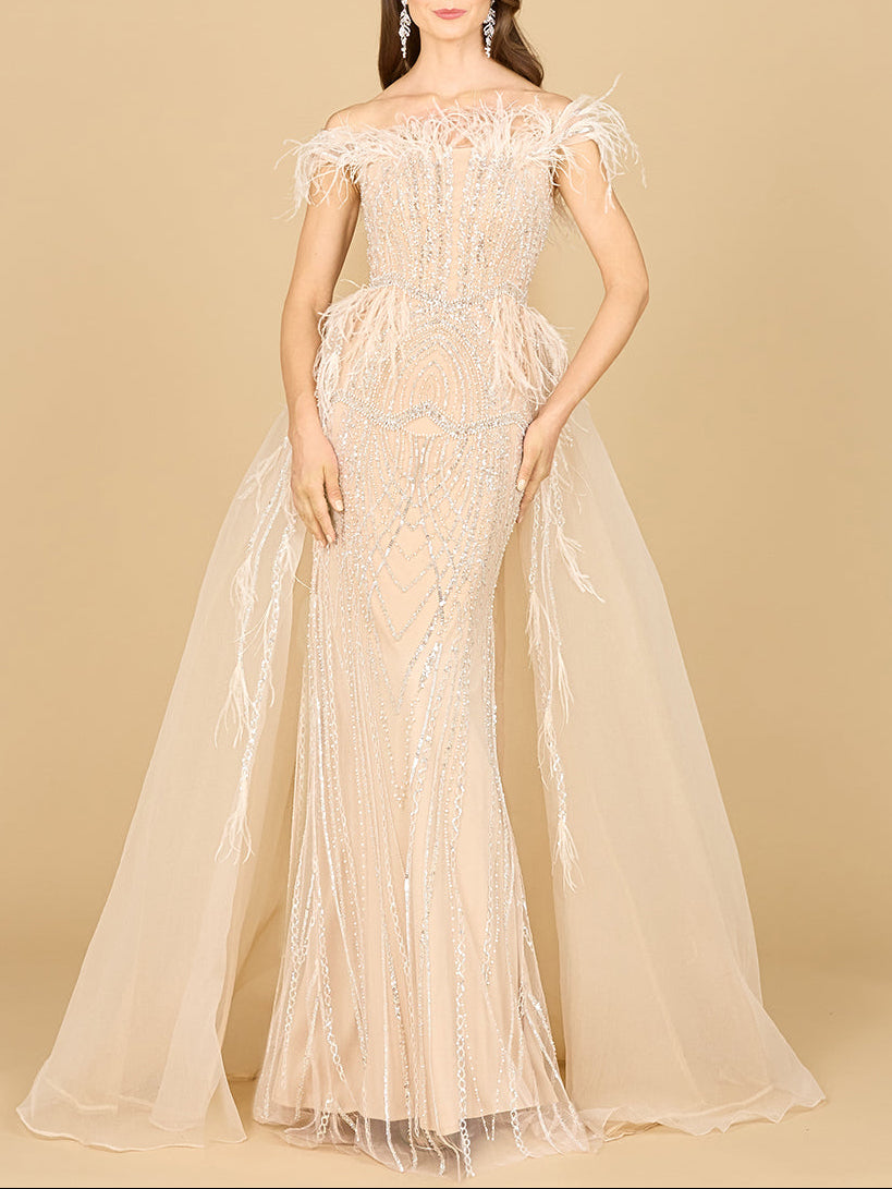 off the shoulder dress with feathers Country Road Feather Trim Off-shoulder Dress