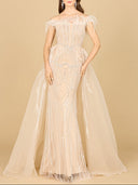 Lara 29161 -Off Shoulder Gown with Feathers-Dress-Lara-4-Champagne-Lara