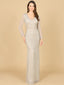 Lara 29163 - Classic V-Neck Beaded Long Sleeve Gown-Dress-Lara-4-Silver-Lara
