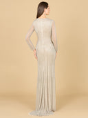 Lara 29163 - Classic V-Neck Beaded Long Sleeve Gown-Dress-Lara-Lara