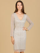 Lara 29164 - Classic V-Neck Beaded Long Sleeve Cocktail Dress-Dress-Lara-2-Silver-Lara