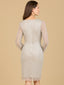 Lara 29164 - Classic V-Neck Beaded Long Sleeve Cocktail Dress-Dress-Lara-Lara