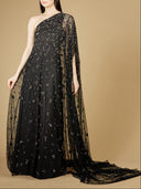 Lara 29172 - One Shoulder Cape Sleeve Gown-Dress-Lara-4-Black-Lara