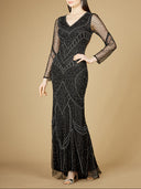 Lara 29173 - Long Sleeve Beaded Dresses with Sheer Sleeves-Lara-4-Black-Lara