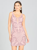 Lara 29176 - Deep V-Neck Beaded Mini Dress with Low Back-Dress-Lara-0-Cashmere-Lara