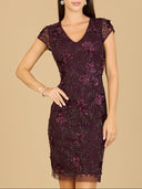 Lara 29179 - Cap Sleeve Embellished Dress-Dress-Lara-2-Eggplant-Lara