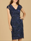 Lara 29179 - Cap Sleeve Embellished Dress-Dress-Lara-Lara