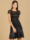Lara 29180 - Cap Sleeve Sequin Short Dress in Black-Dress-Lara-2-Black-Lara