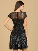 Lara 29180 - Cap Sleeve Sequin Short Dress in Black-Dress-Lara-Lara