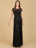 Lara 29181 - 3D Floral Embellished Cap Sleeve Gown-Dress-Lara-4-Black-Lara